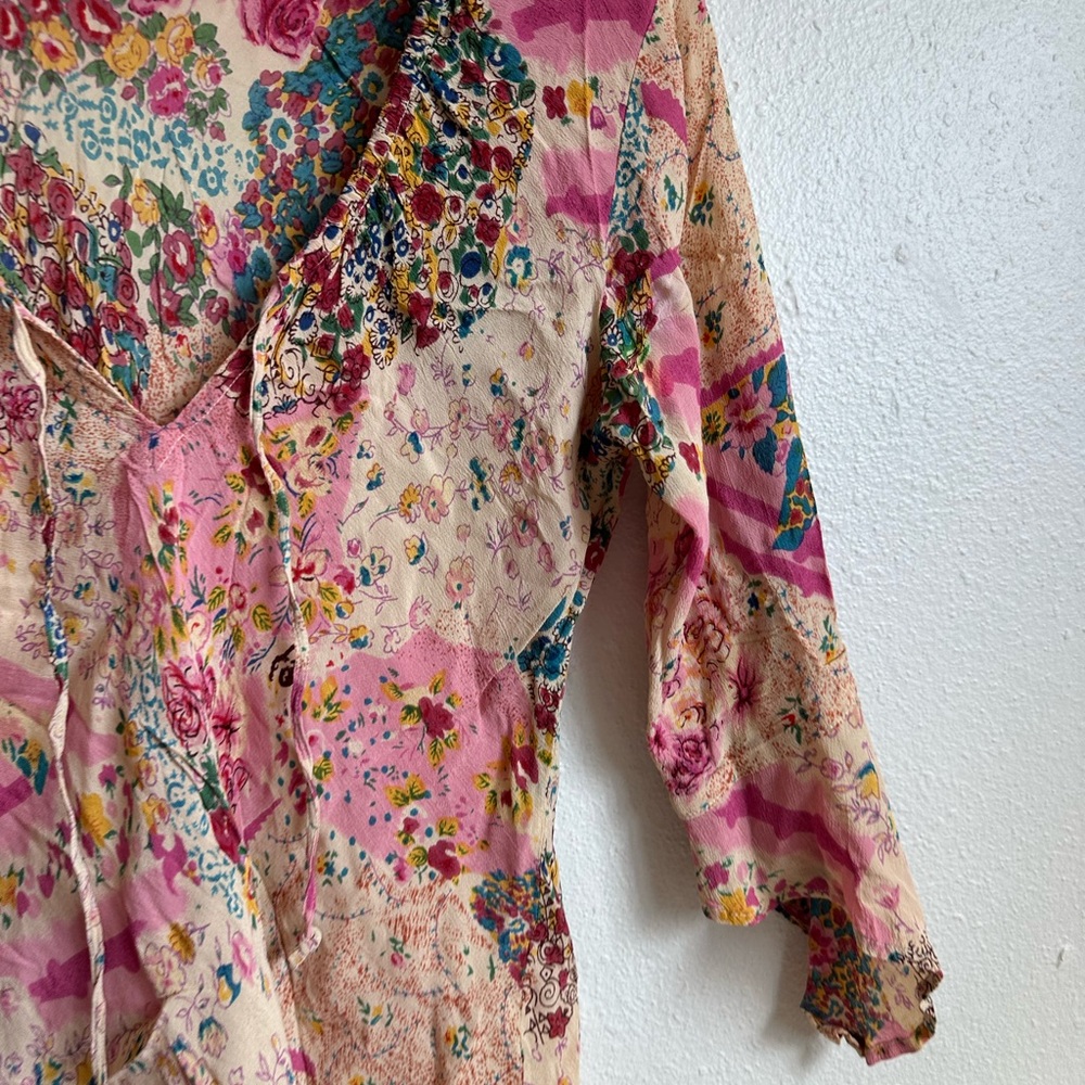 Copper Key Y2k Viscose Printed Peasant Blouse - image 7